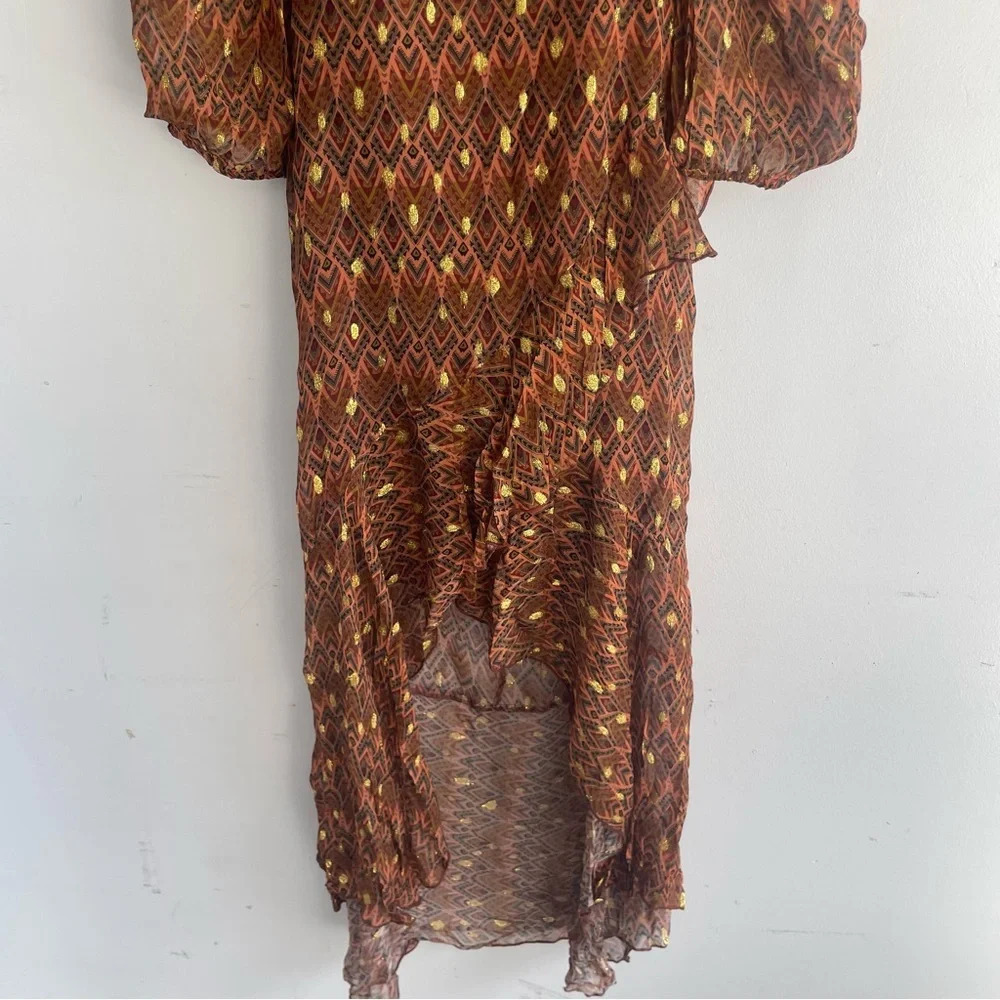 New! Ollari x free people Elana metallic chiffon lace up dress 33261 - Picture 9 of 15